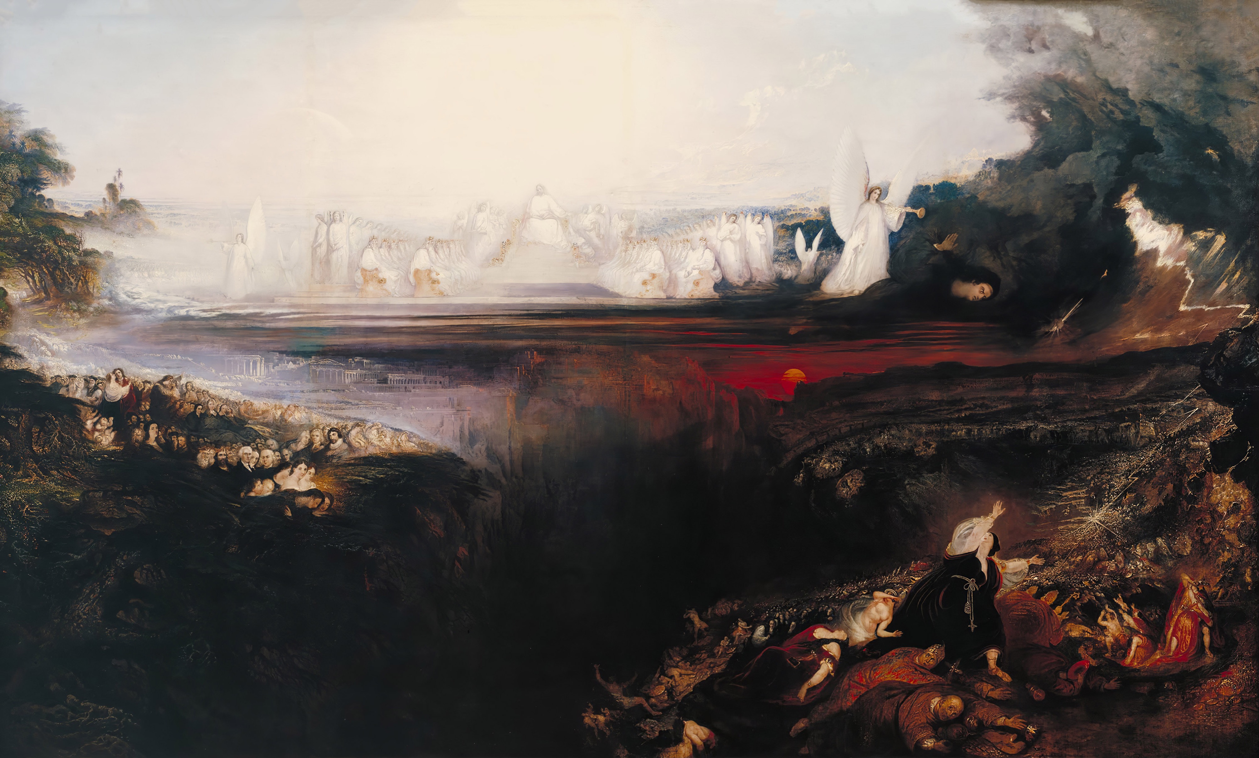 Christ presides above vast crowds divided by a gulf in John Martin’s The Last Judgement.