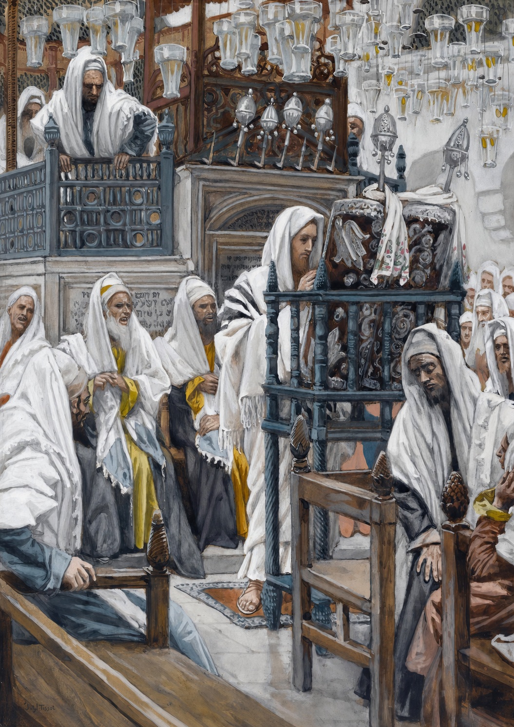 James Tissot, Jesus Unrolls the Book in the Synagogue