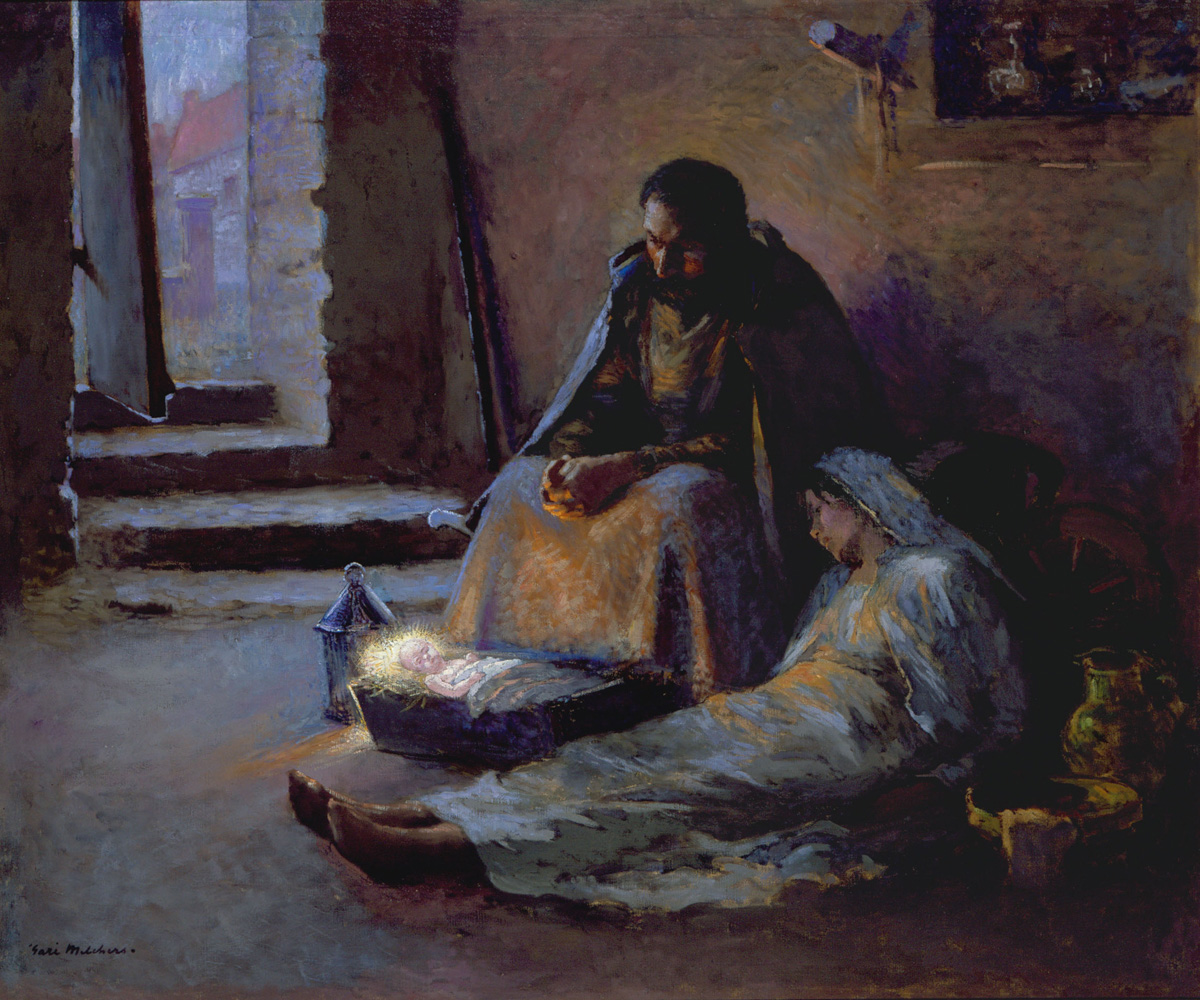 Gari Melchers’s The Nativity: Mary asleep beside Joseph, with golden radiance around the baby’s head.