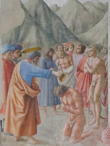 Baptism of the Neophytes by Masaccio, c. 1424–1427