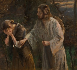 Woman, Why Weepest Thou? (Weib, warum weinest Du?) by Fritz von Uhde