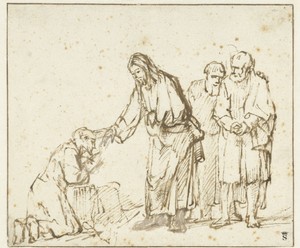 Christ Healing a Leper by Rembrandt, c. 1650–1655