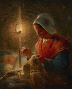 Woman Sewing by Lamplight by Jean-François Millet, 1870–1872