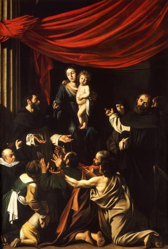 Madonna of the Rosary by Caravaggio, c. 1607