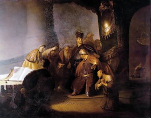 Judas Repentant, Returning the Pieces of Silver by Rembrandt, 1629