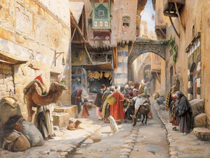 A Street Scene, Damascus by Gustav Bauernfeind, Late 19th century