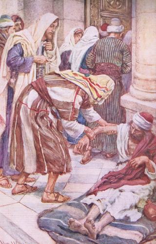 Peter and John Heal the Lame Man at the Beautiful Gate by Harold Copping, by 1920