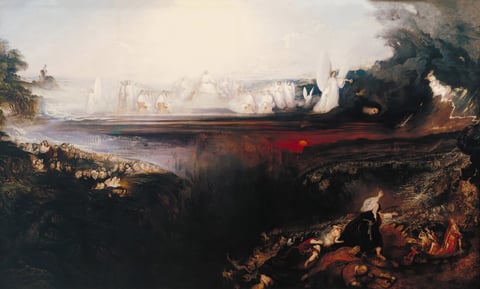 Christ presides above vast crowds divided by a gulf in John Martin’s The Last Judgement.
