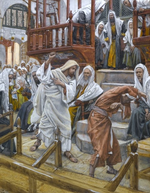 James Tissot, Jesus Chases a Possessed Man from the Synagogue (1886–1894)
