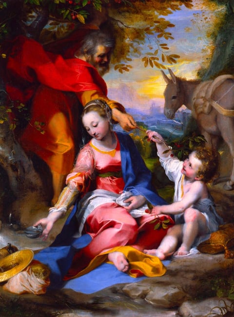 Rest on the Flight into Egypt (Madonna of the Cherries) by Federico Barocci — cropped reproduction