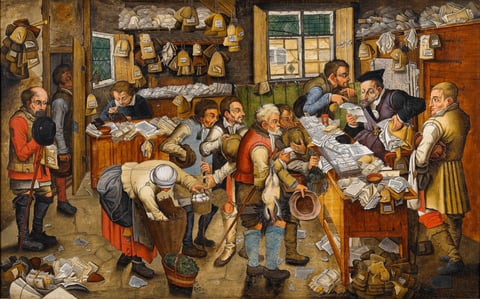 Pieter Brueghel the Younger, The Tax Collector’s Office (The Payment of the Tithes) (c. 1616–1617)